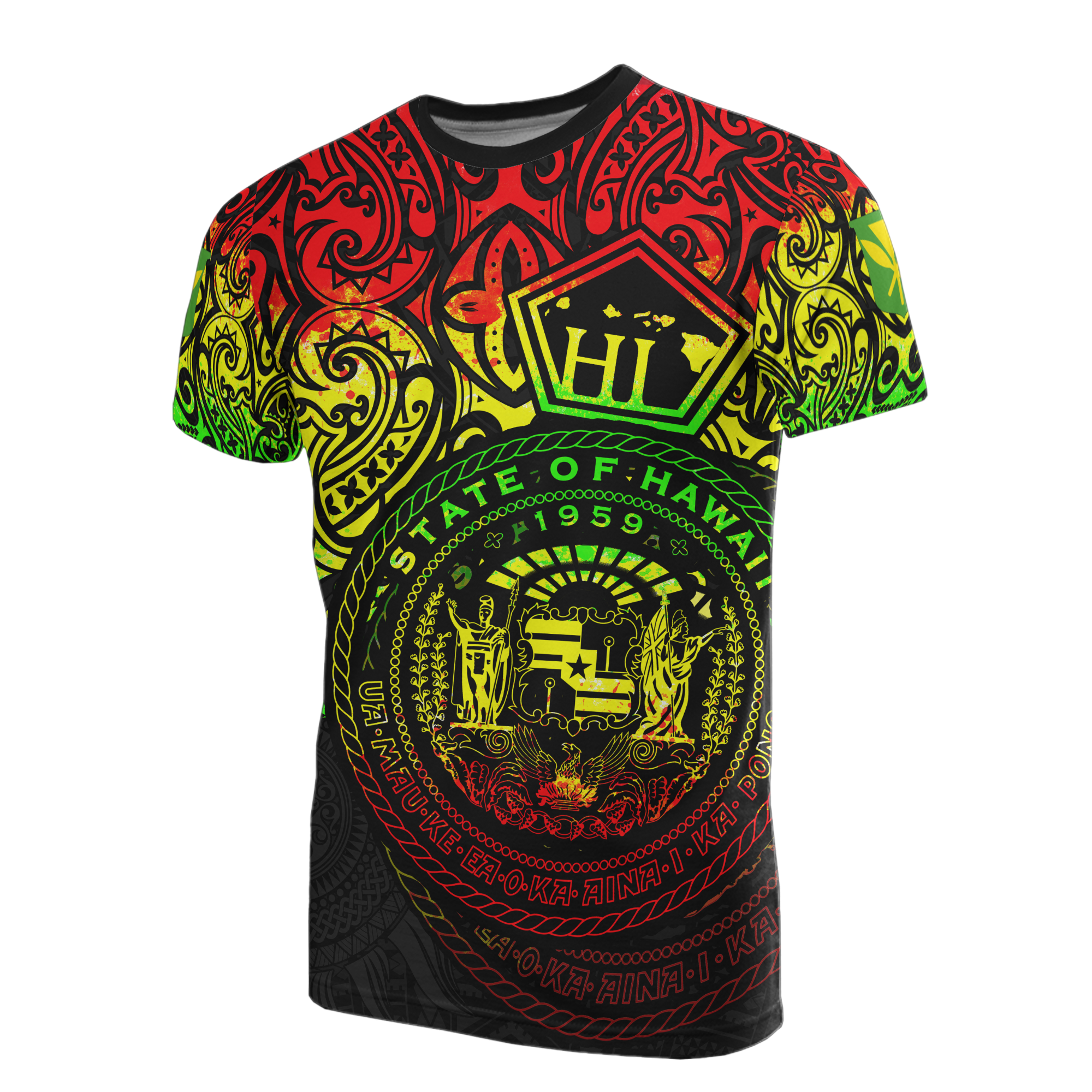 Hawaii Pride T Shirt Hawaii Seal Polynesian Tattoo (Reggae) Unisex BLACK - Polynesian Pride