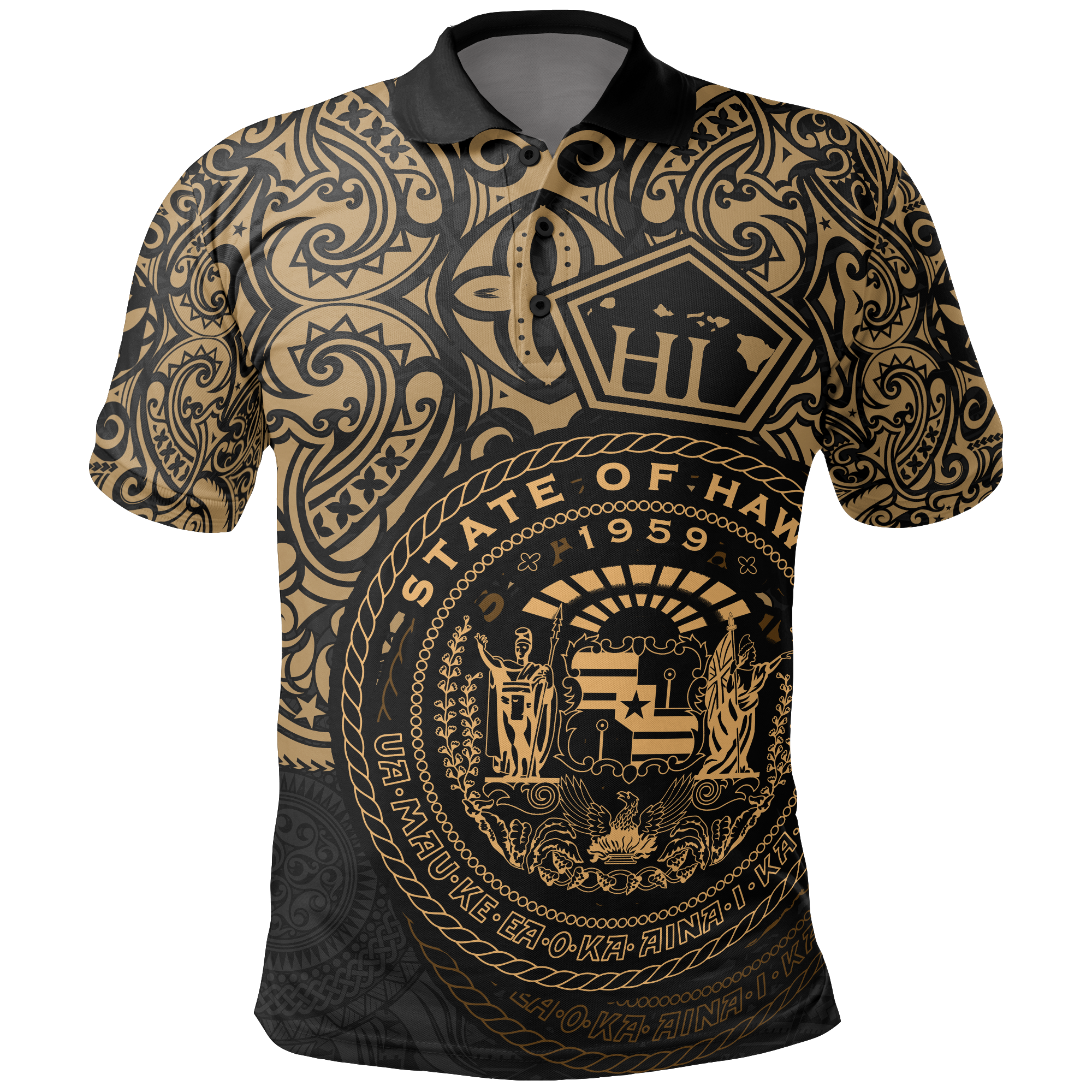 Hawaii Polo Shirt Hawaii Seal Pride Style (Gold) Unisex BLACK - Polynesian Pride