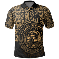 Hawaii Polo Shirt Hawaii Seal Pride Style (Gold) Unisex BLACK - Polynesian Pride