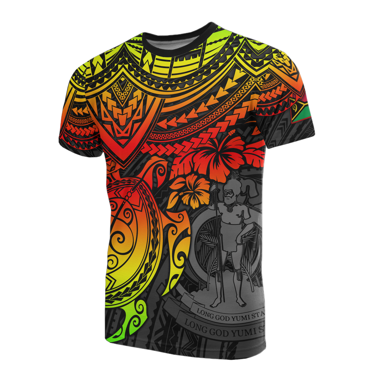 Vanuatu T Shirt Vanuatuan Coat of Arms Reggae Turtle Hibiscus Unisex RED - Polynesian Pride