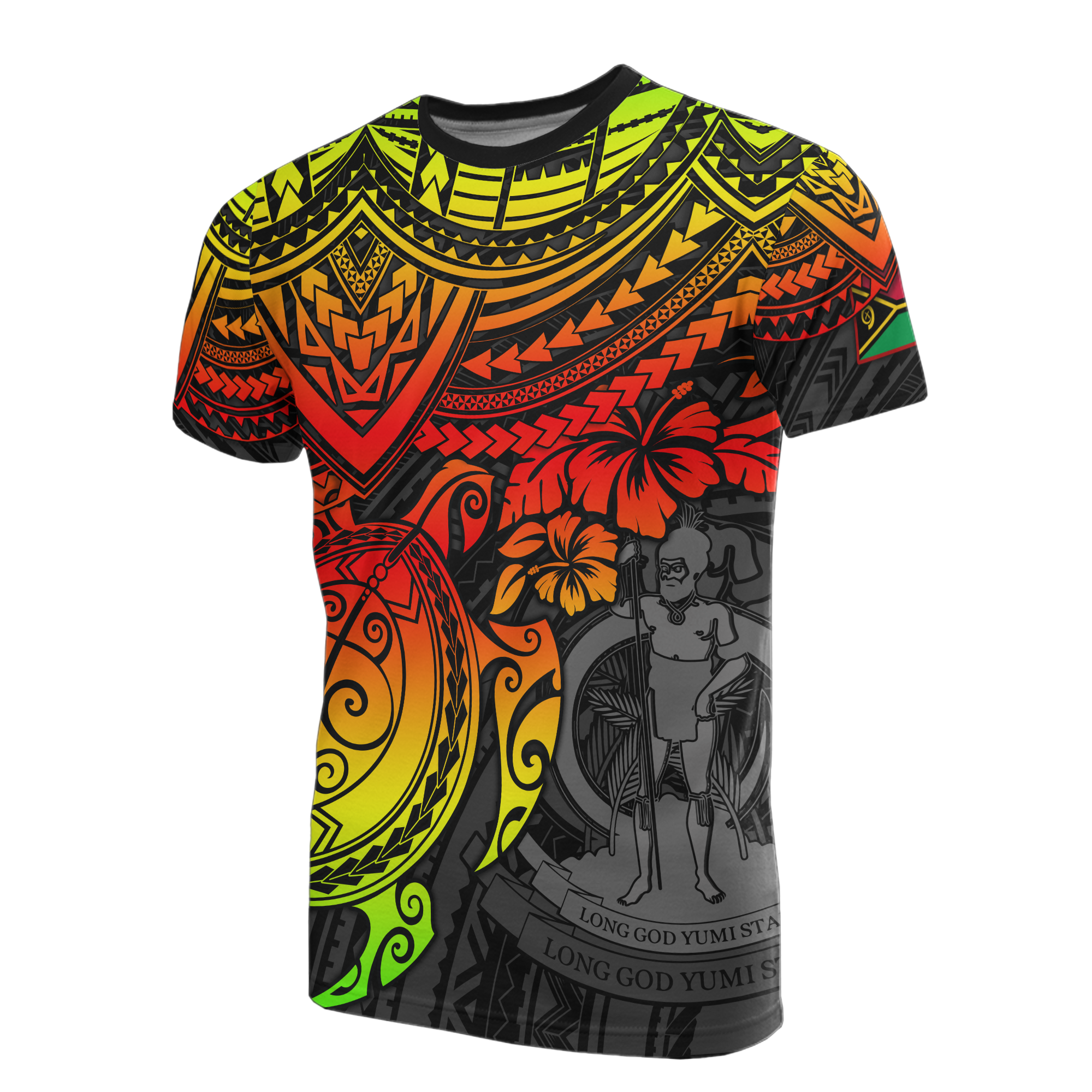 Vanuatu T Shirt Vanuatuan Coat of Arms Reggae Turtle Hibiscus Unisex RED - Polynesian Pride