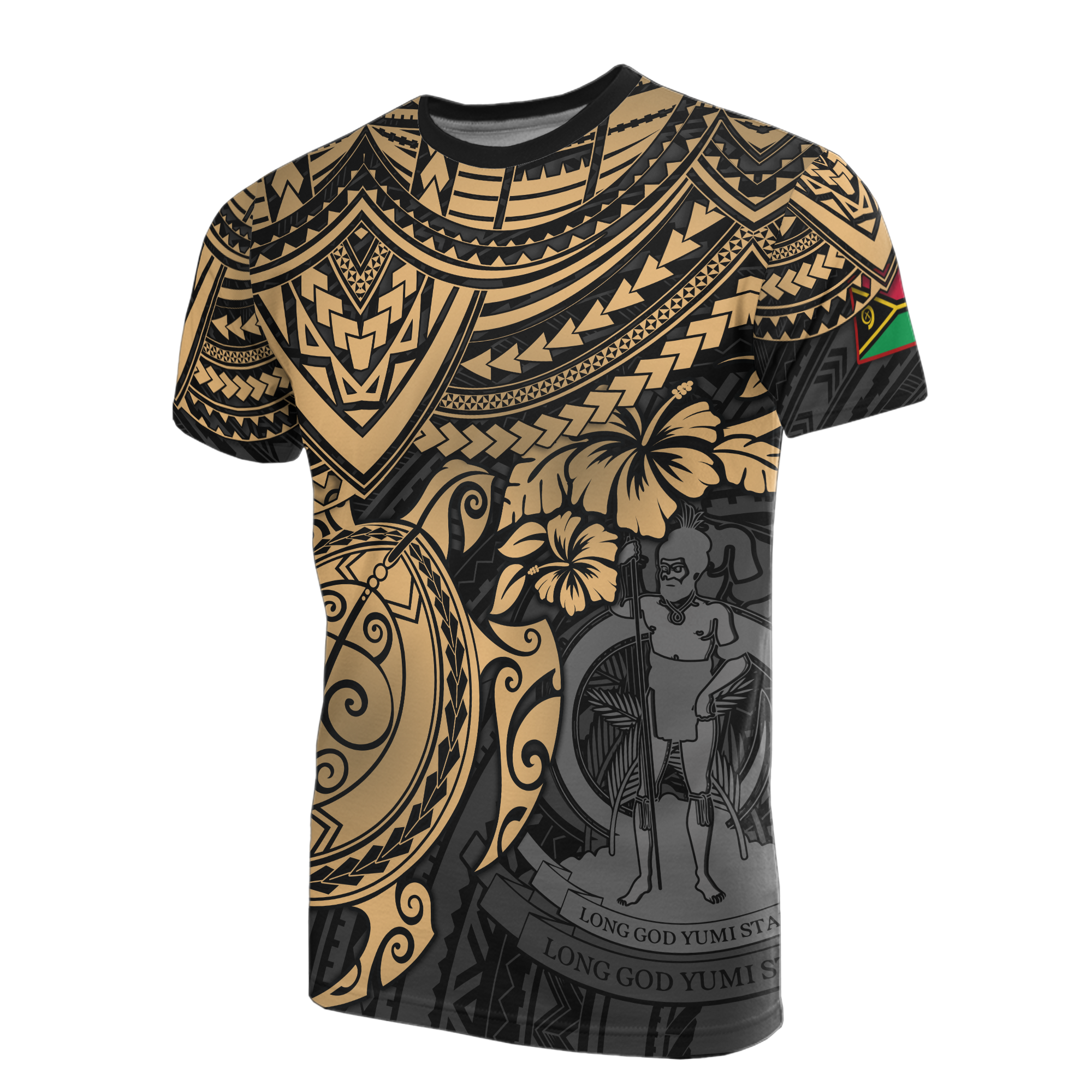 Vanuatu T Shirt Vanuatuan Coat of Arms Gold Turtle Hibiscus Unisex GOLD - Polynesian Pride