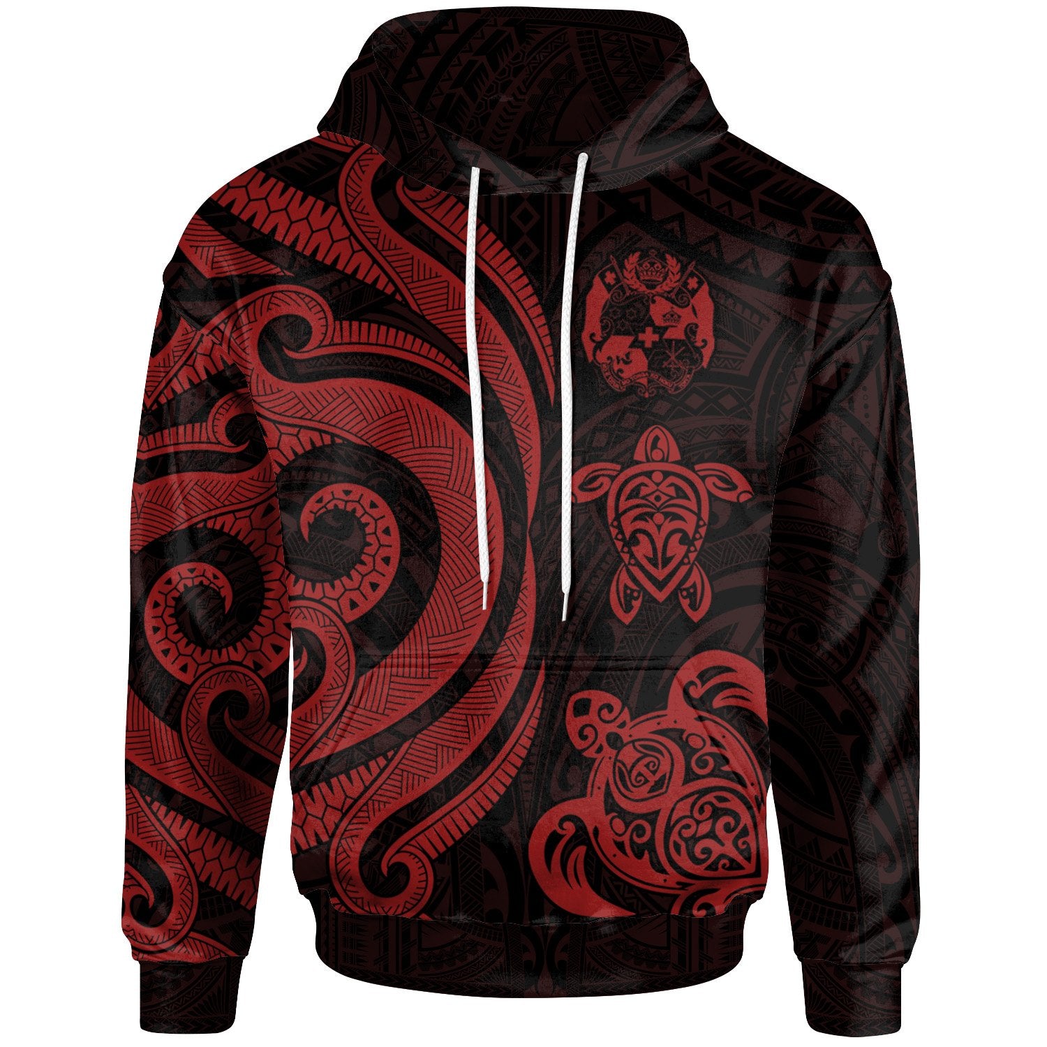 Tonga Polynesian Hoodie Red Tentacle Turtle Unisex Red - Polynesian Pride