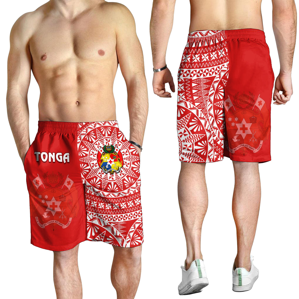 Tonga Men Shorts Tongan Coat Of Arms Ngatu Pattern LT14 - Polynesian Pride