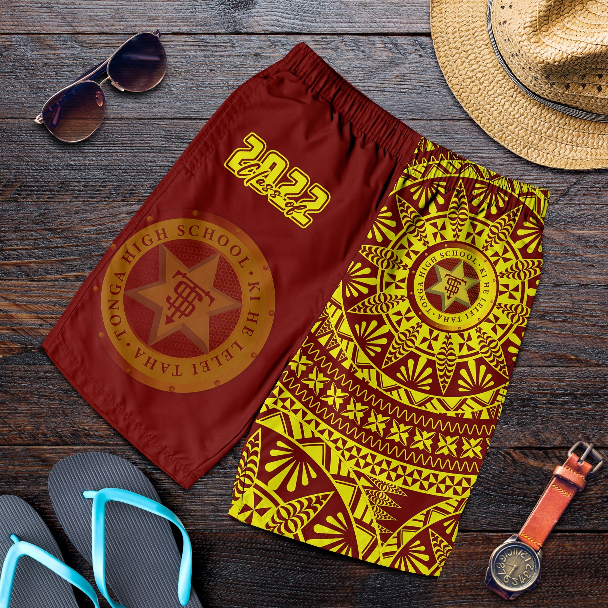 (Custom Your Class Year) Tonga High School Men Shorts Class Of Year Tongan Ngatu Pattern LT14 Red - Polynesian Pride