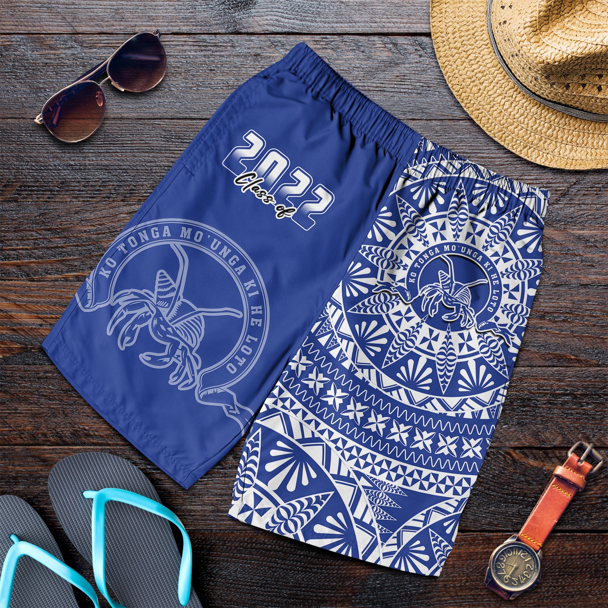 (Custom Your Class Year) Tupou Tonga College Men Shorts Class Of Year Tongan Ngatu Pattern LT14 Blue - Polynesian Pride