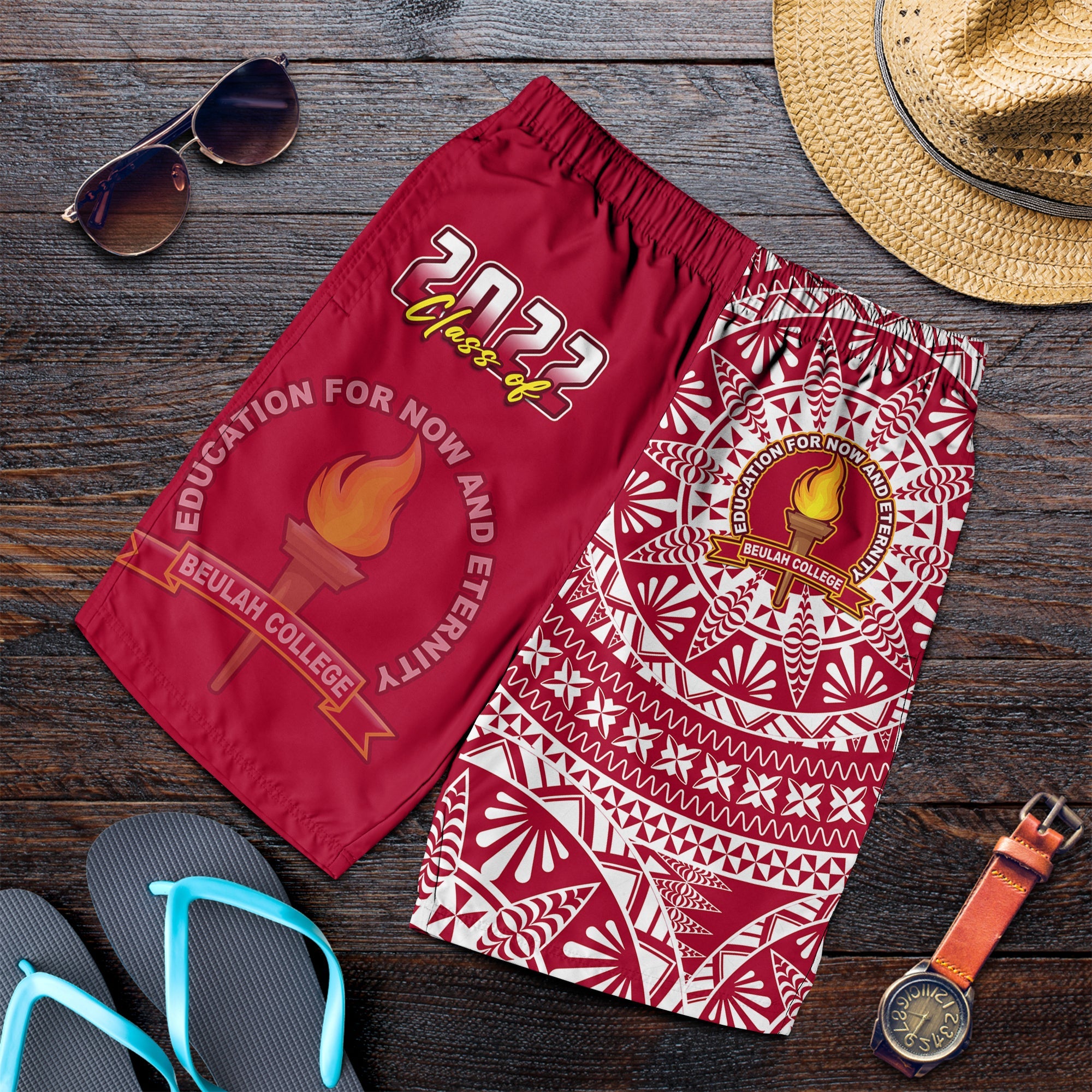 (Custom Your Class Year) Beulah Tonga College Men Shorts Class Of Year Tongan Ngatu Pattern LT14 Maroon - Polynesian Pride