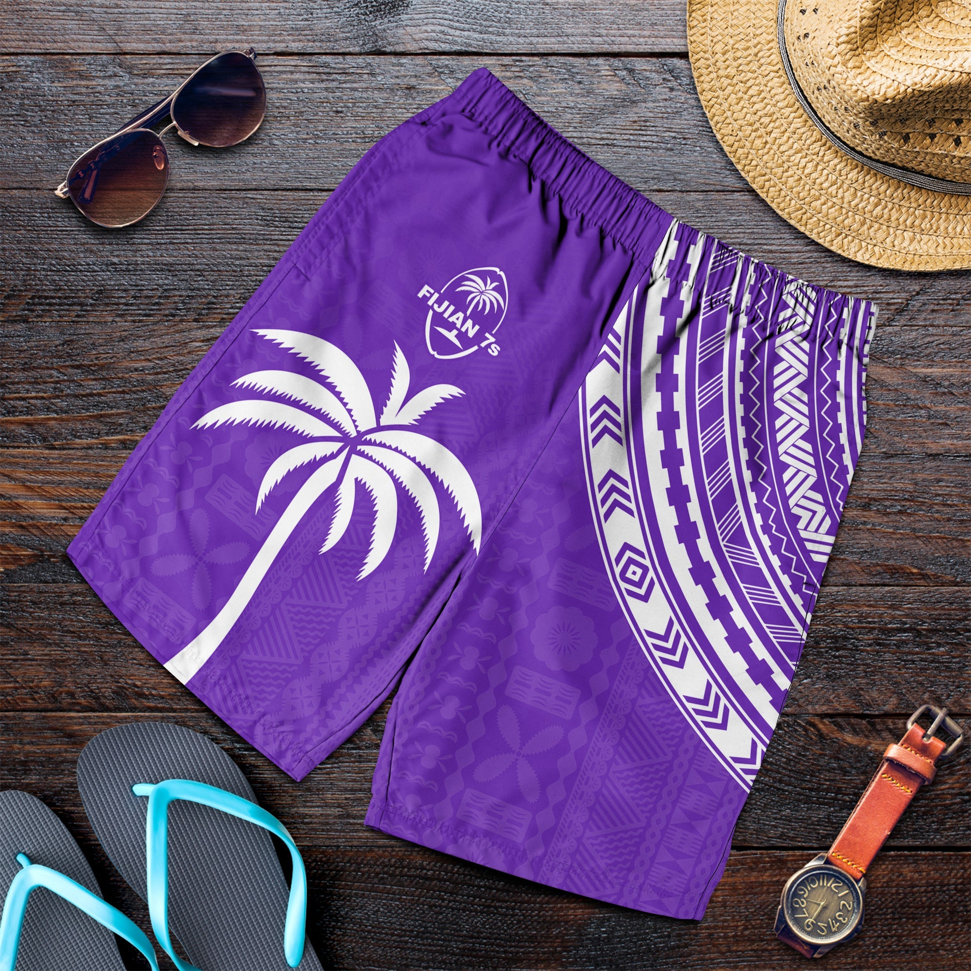 Fiji Rugby Sevens Men Shorts Fijian 7s Tapa Polynesian Purple LT13 Purple - Polynesian Pride