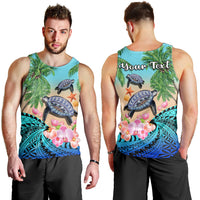 (Custom Personalised) Polynesian Turtle Coconut Tree And Orchids Men Tank Top LT14 Blue - Polynesian Pride