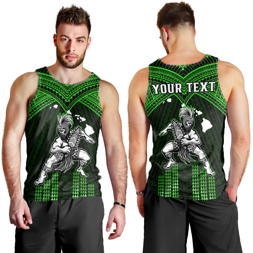 (Custom Personalised) Hawaii Men Tank Top Hawaiian Warrior With Weapon Polynesian Ver.03 LT14 Green - Polynesian Pride