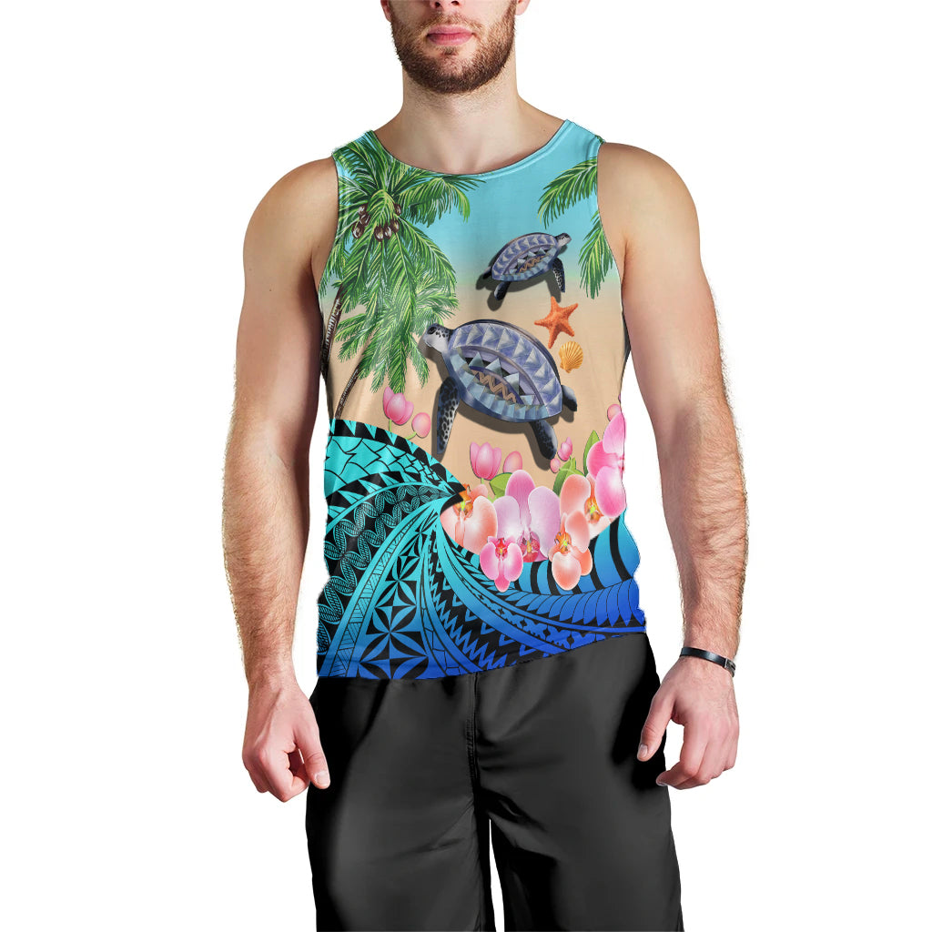 Polynesian Turtle Coconut Tree And Orchids Men Tank Top LT14 - Polynesian Pride