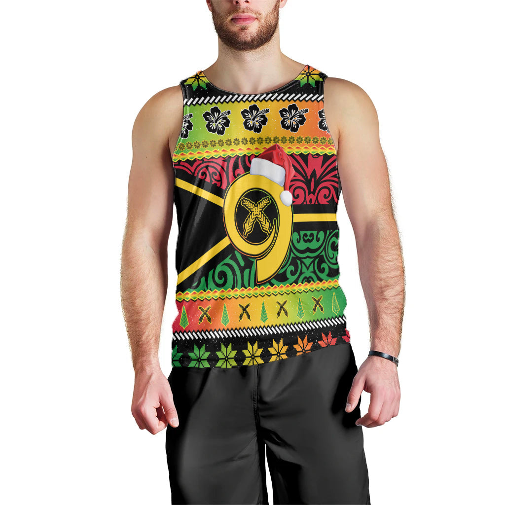 (Custom Personalised) Vanuatu Christmas Men Tank Top Pig Tusk Polynesian Joyeux Noel Flag Art LT14 - Polynesian Pride