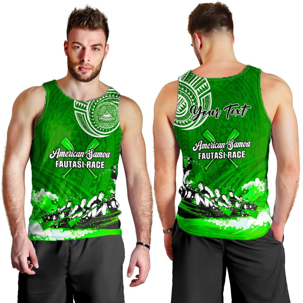 (Custom Personalised) American Samoa Men Tank Top Fautasi Race Samoan Pattern Ver.02 LT14 Green - Polynesian Pride