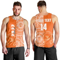 (Custom Text And Number) Tailulu Tonga College Men Tank Top Class Of Year Tongan Ngatu Pattern LT14 Orange - Polynesian Pride