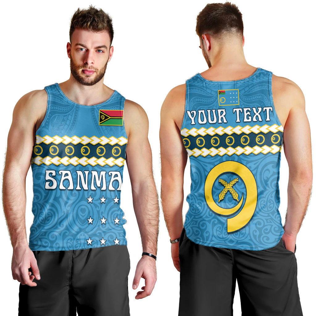 (Custom Personalised) Sanma Province Men Tank Top Vanuatu Pig Tusk Polynesian Flag Style LT14 Blue - Polynesian Pride