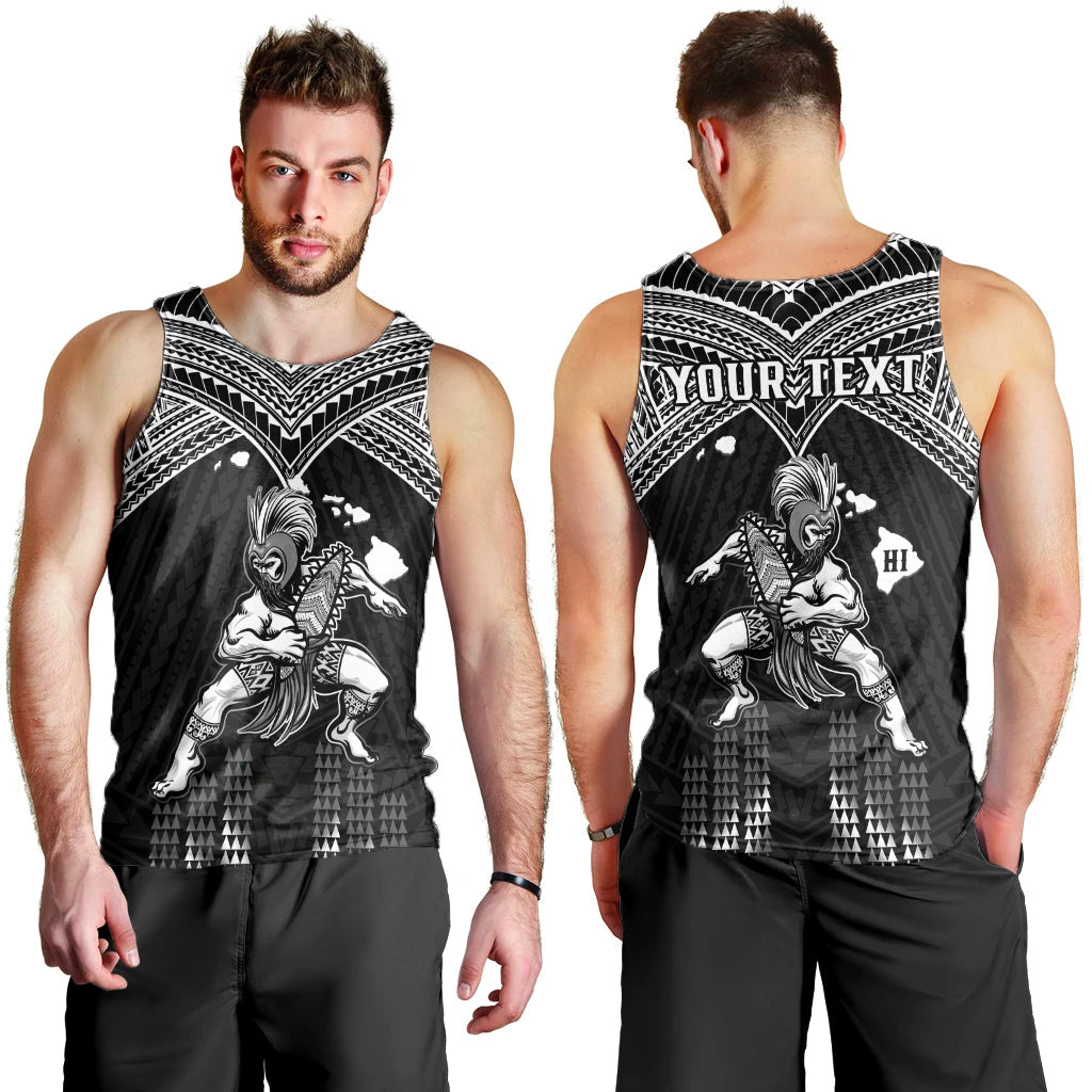 (Custom Personalised) Hawaii Men Tank Top Hawaiian Warrior With Weapon Polynesian Ver.01 LT14 Black - Polynesian Pride