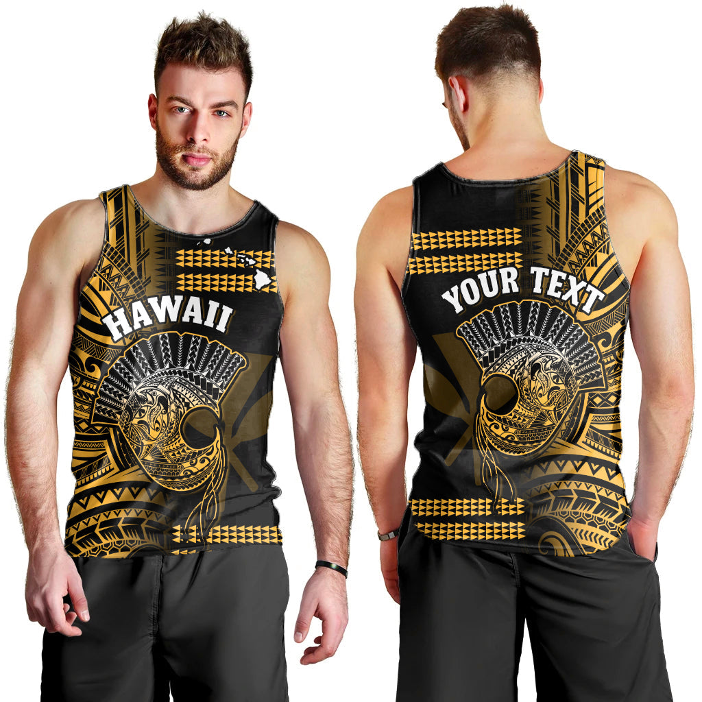 (Custom Personalised) Hawaii Men Tank Top Kakau Warrior Helmet Gradient Gold Polynesian LT14 Gold - Polynesian Pride