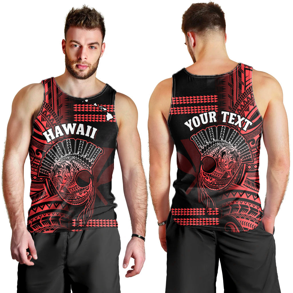 (Custom Personalised) Hawaii Men Tank Top Kakau Warrior Helmet Gradient Red Polynesian LT14 Red - Polynesian Pride