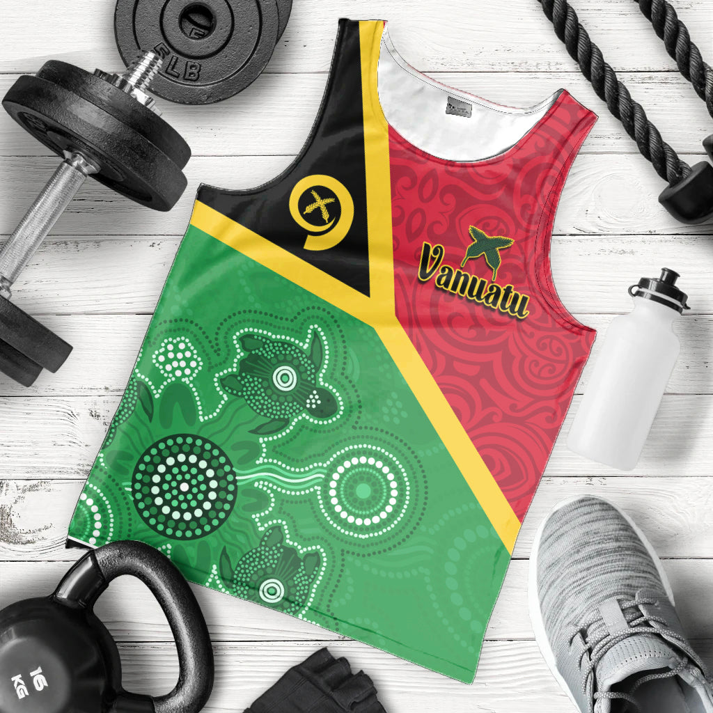 (Custom Personalised) Vanuatu Men Tank Top Aboriginal Turtle Mix Sand Drawing LT13 - Polynesian Pride