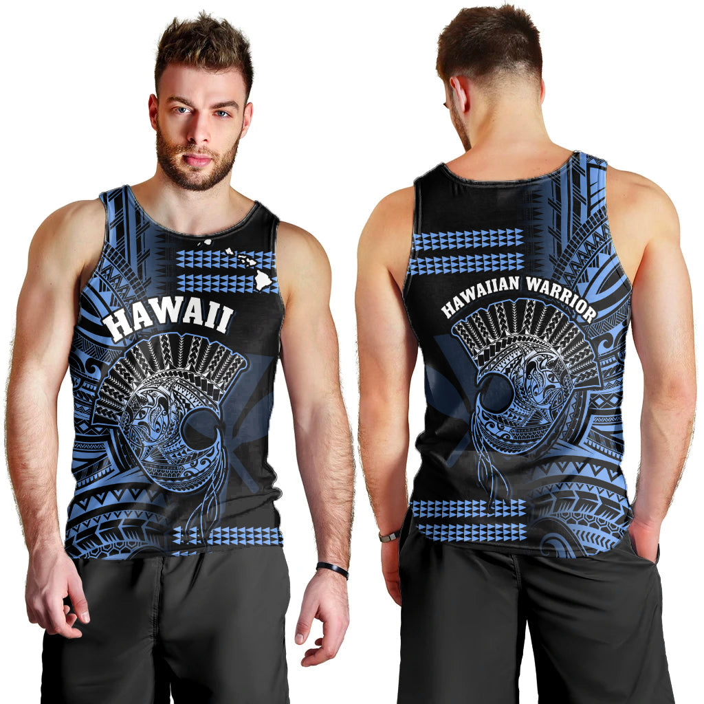 Hawaii Men Tank Top Kakau Warrior Helmet Gradient Blue Polynesian LT14 Blue - Polynesian Pride