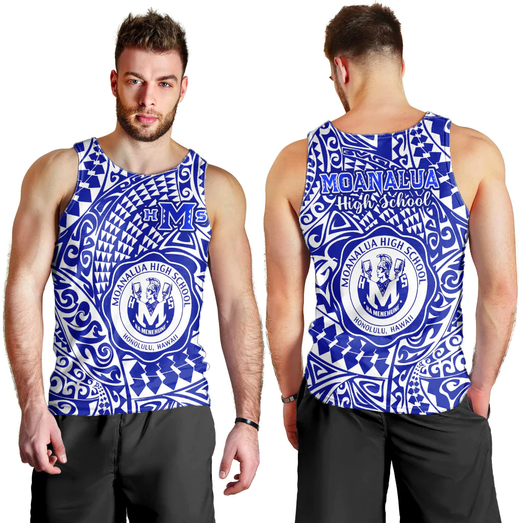 Hawaii Men Tank Top Moanalua High School Tribal Kakau LT14 Blue - Polynesian Pride