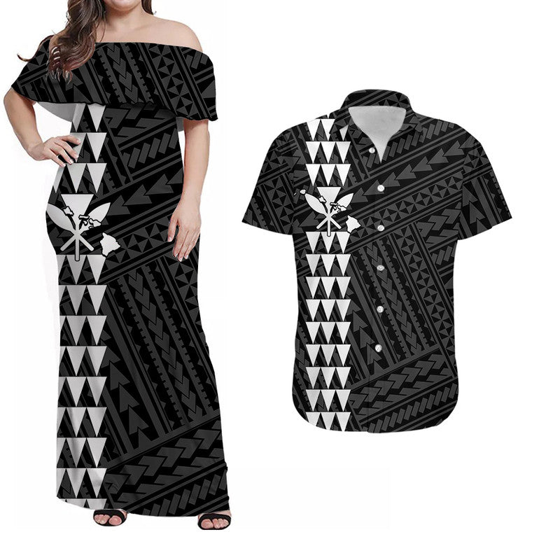 Hawaiian Kakau Matching Dress and Hawaiian Shirt Simple Style No.11 LT6 White - Polynesian Pride