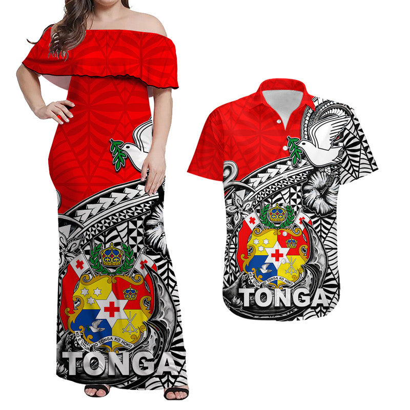 Tonga Hook Tattoo Matching Dress and Hawaiian Shirt White LT6 Red - Polynesian Pride