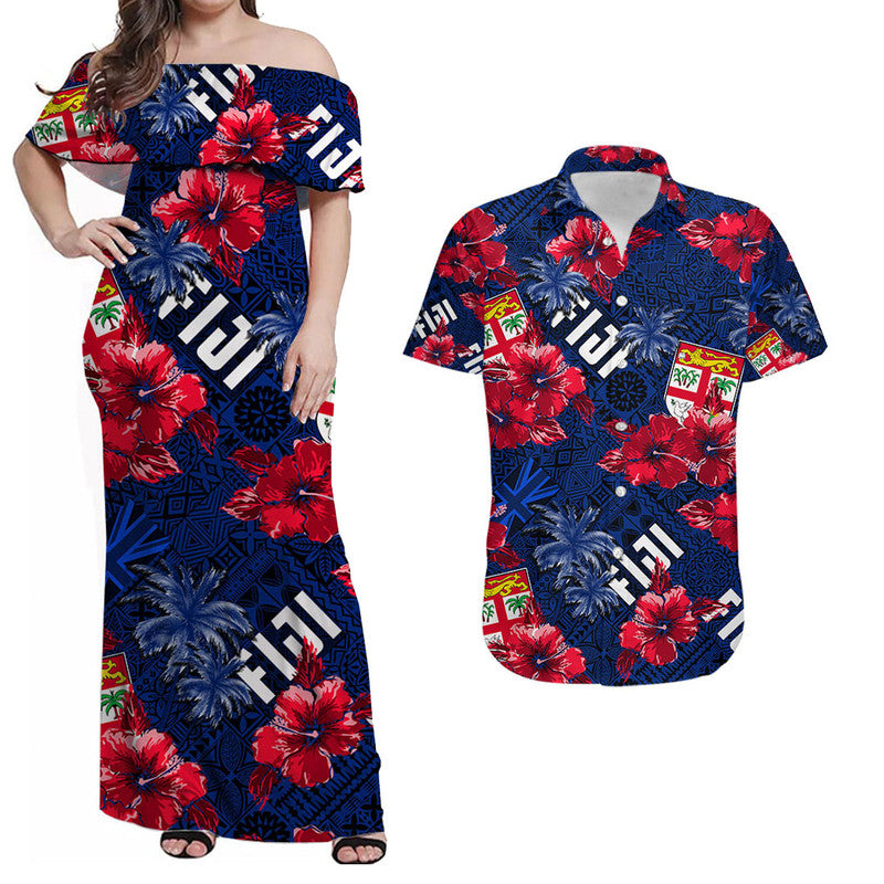 Fiji Hibiscus Matching Hawaiian Shirt and Dress Hawaii Style No.2 LT6 Blue - Polynesian Pride