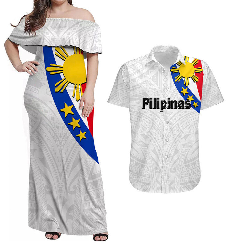 Pilipinas Matching Dress and Hawaiian Shirt Simple Style White LT6 White - Polynesian Pride