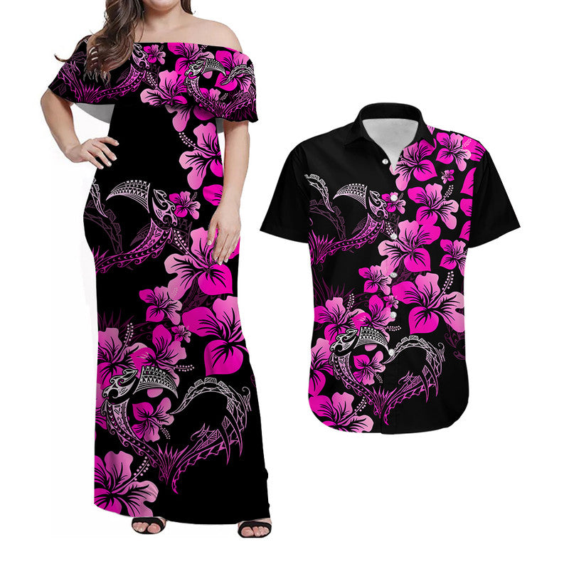 Polynesian Valentine Matching Dress and Hawaiian Shirt Hibiscus Flowers Pink Style LT6 Pink - Polynesian Pride