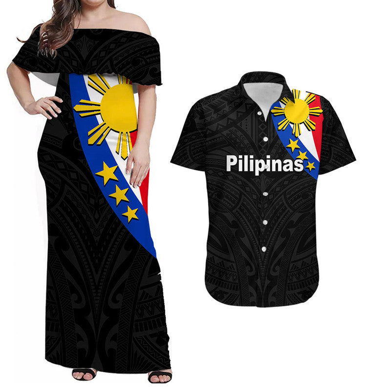 Pilipinas Matching Dress and Hawaiian Shirt Simple Style Black LT6 Black - Polynesian Pride