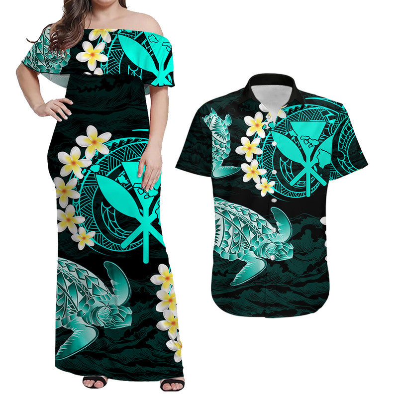 Hawaii Couple Outfits Hawaii Kanaka Turtle Matching Dress and Hawaiian Shirt Style No.4 LT6 Green - Polynesian Pride