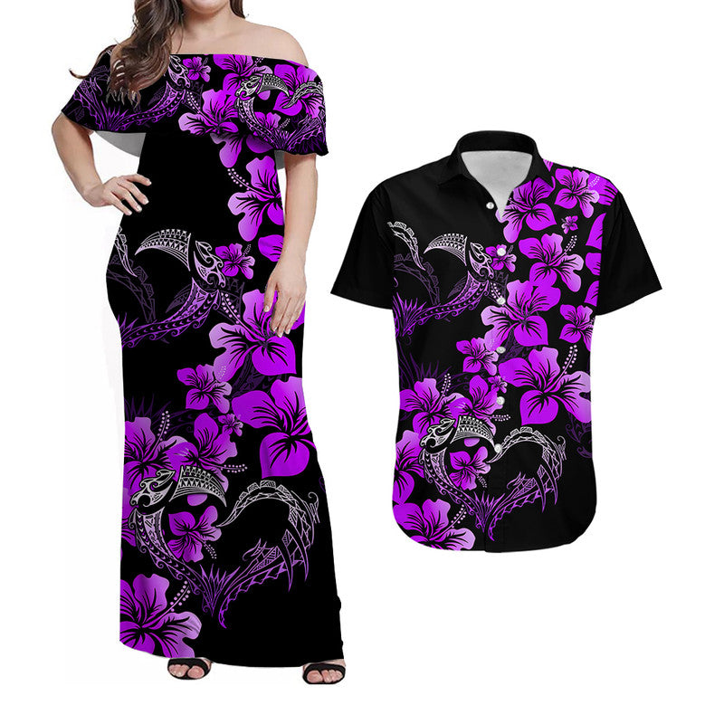 Polynesian Valentine Matching Dress and Hawaiian Shirt Hibiscus Flowers Purple Style LT6 Purple - Polynesian Pride