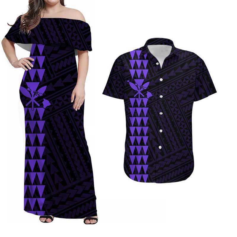 Hawaiian Kakau Matching Dress and Hawaiian Shirt Simple Style No.7 LT6 Purple - Polynesian Pride