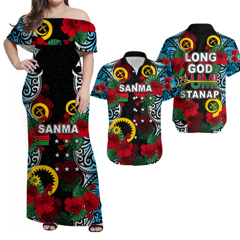 Sanma Vanuatu Matching Hawaiian Shirt and Dress with Hibiscus LT6 Black - Polynesian Pride