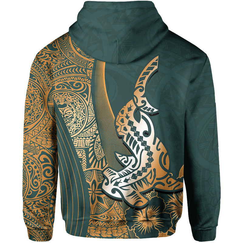 Hawaiian Shark Polynesian Hoodie Vibe Green Style LT6 - Polynesian Pride