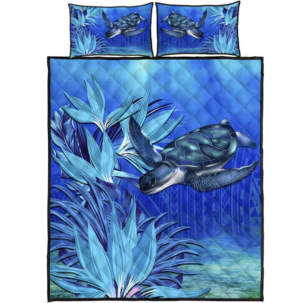 Hawaii Blue Turtle Paradise Quilt Bed Set - Breath Ocean - AH Blue - Polynesian Pride