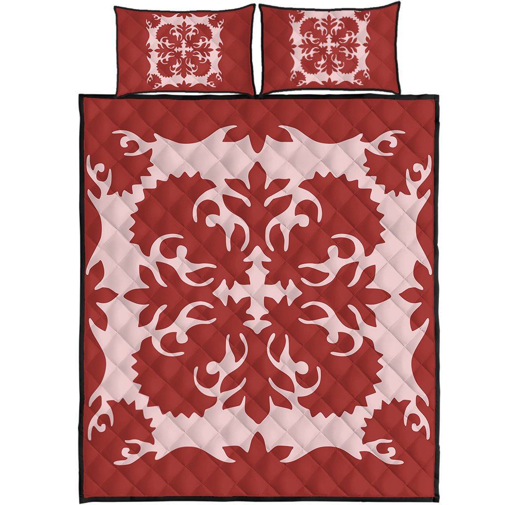 Hawaii Lehua Quilting Quilt Bed Set - AH Red - Polynesian Pride