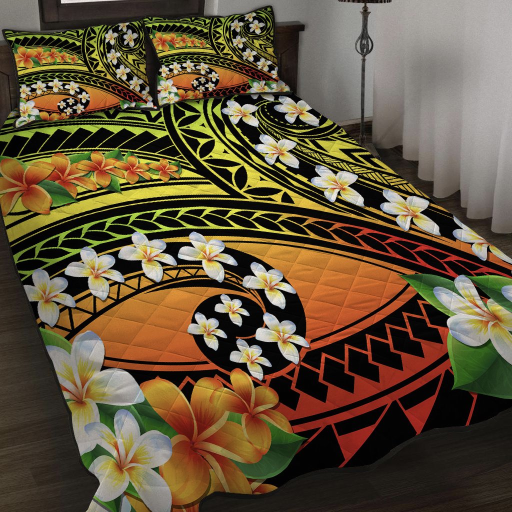 Hawaii Plumeria Polynesian Quilt Bed Set - Hope - AH Black - Polynesian Pride