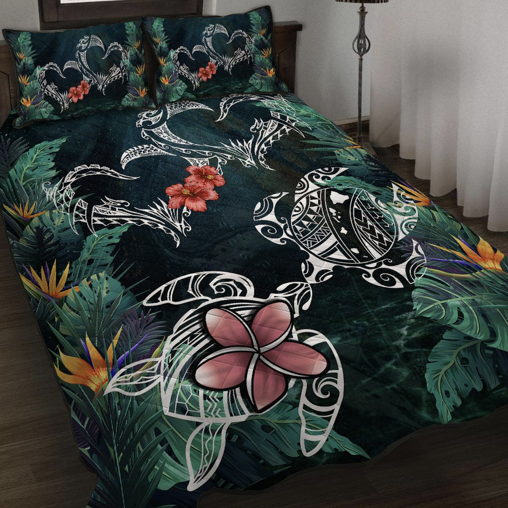 Hawaii Turtle Tropical Quilt Bed Set - Heart Polynesian - AH - Polynesian Pride
