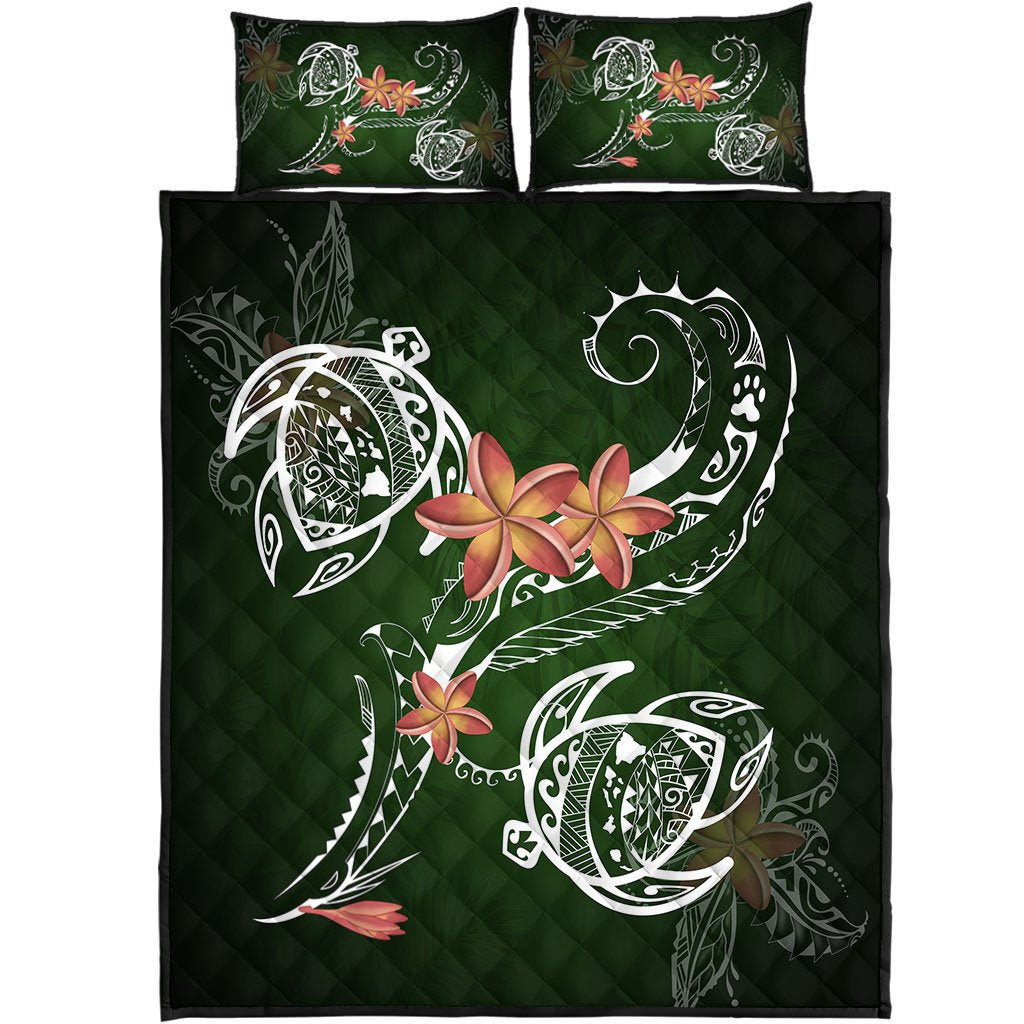 Hawaii Turtle Plumeria Polynesian Quilt Bed Set - Luck Style - AH Art - Polynesian Pride