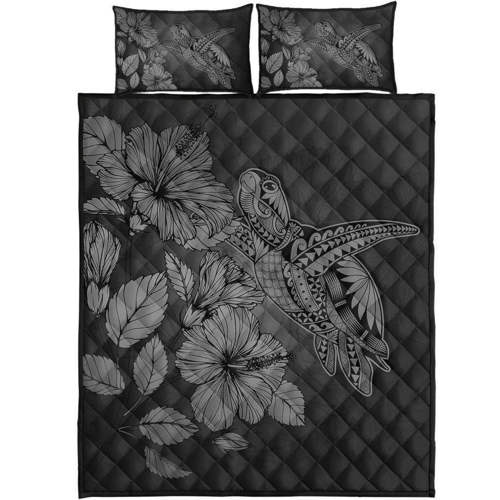 Hawaii Turtle Reach To The Sky Hibiscus Quilt Bed Set - Gray - AH Gray - Polynesian Pride