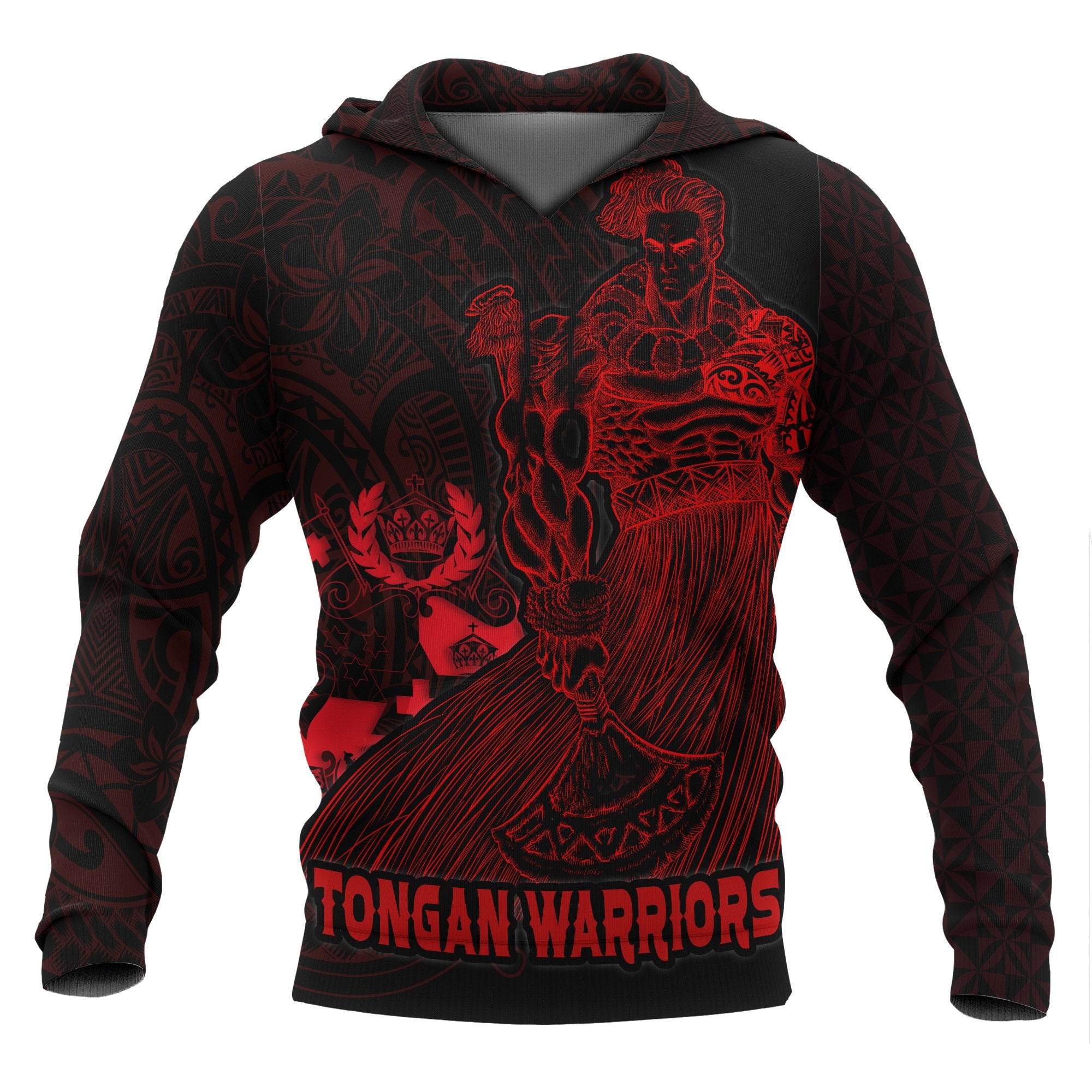 Tonga Polynesian ll Over Hoodie Tongan Warriors Unisex Red - Polynesian Pride