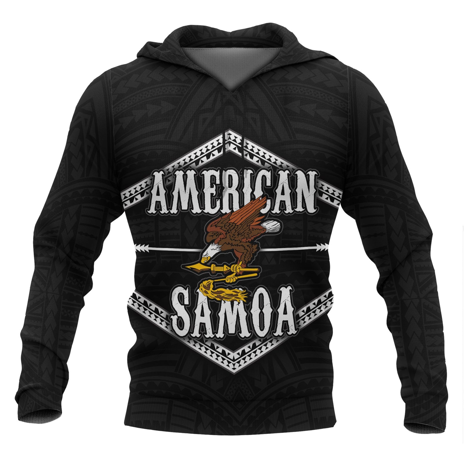 American Samoa Polynesian ll Over Hoodie Black Eagle Unisex Black - Polynesian Pride