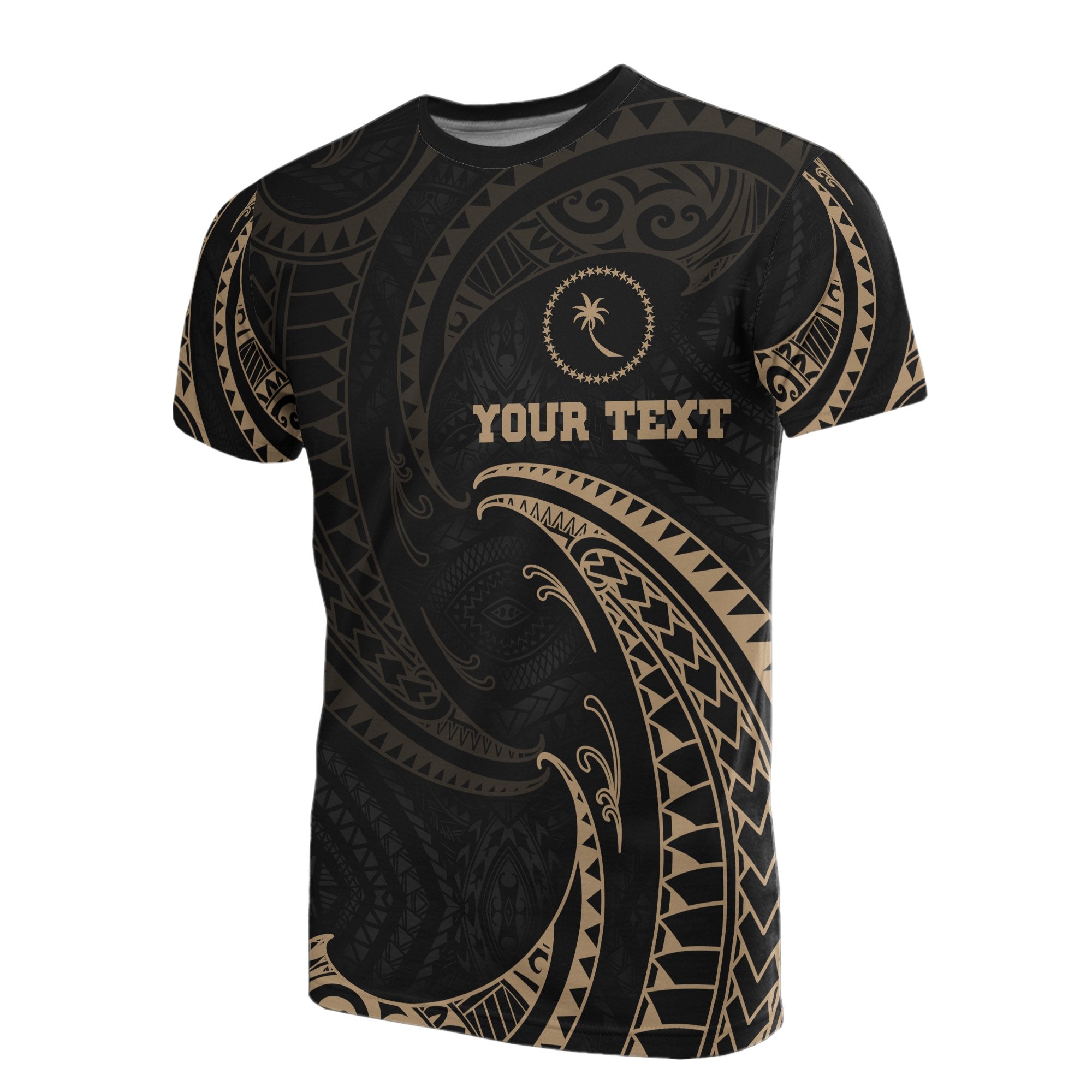 Chuuk Micronesia All Over Custom T Shirt Gold Tribal Wave Unisex Black - Polynesian Pride