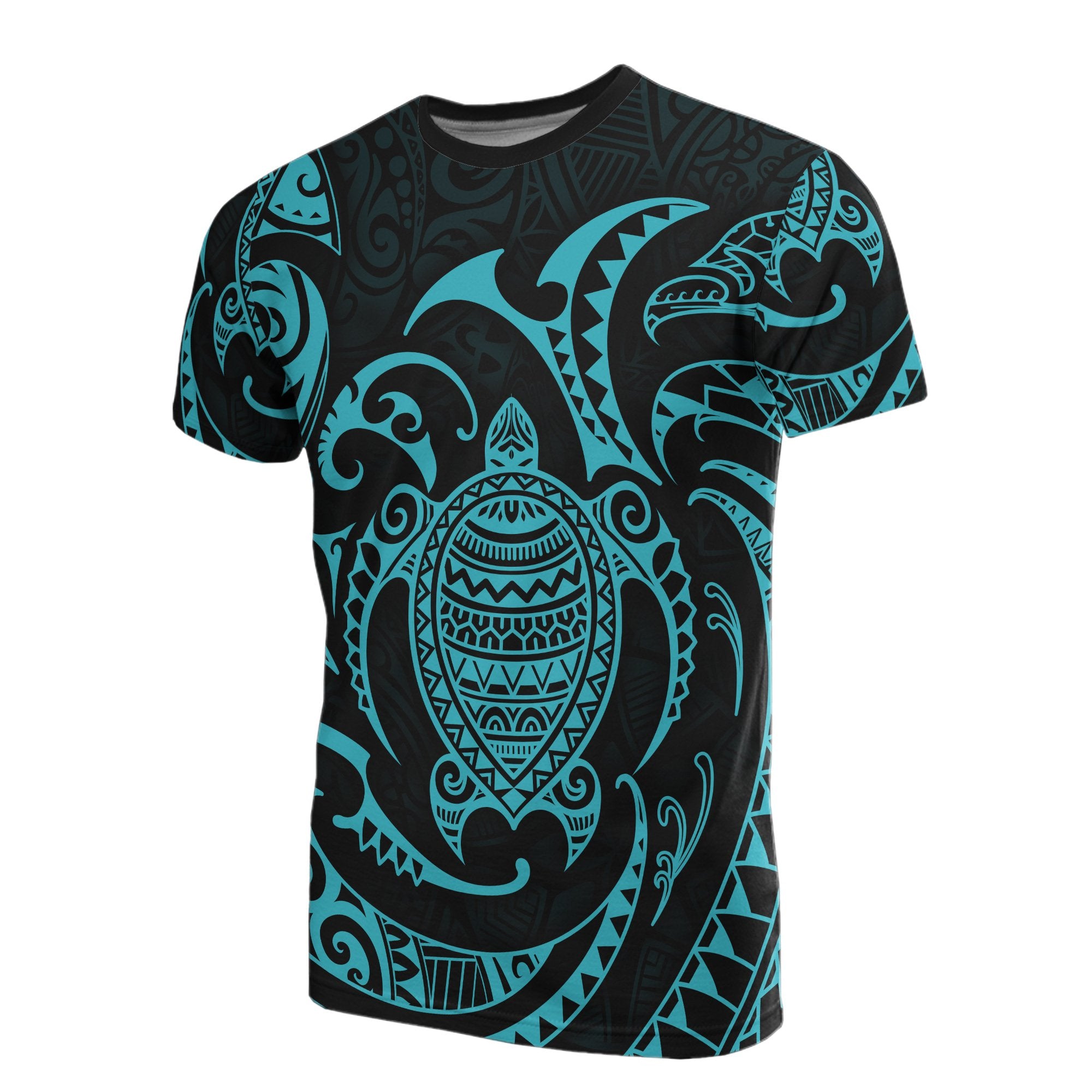 Polynesian All Over T Shirt Blue Turtle Unisex Black - Polynesian Pride