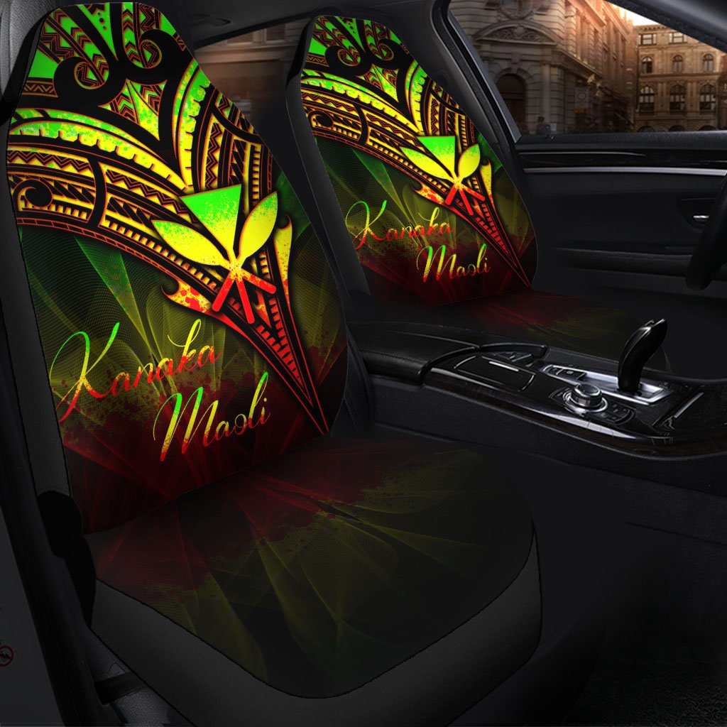 Hawaii Kanaka Maoli Car Seat Cover - Cross Style Reggae Color Universal Fit Black - Polynesian Pride