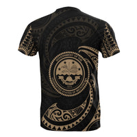 Federated States of Micronesia All Over Custom T Shirt Gold Tribal Wave - Polynesian Pride