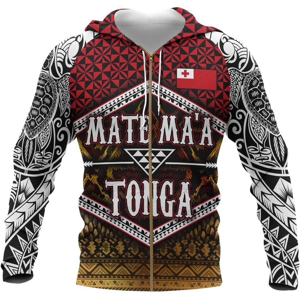 Mate Maa Tonga All Over Zip Hoodie Unisex Black - Polynesian Pride