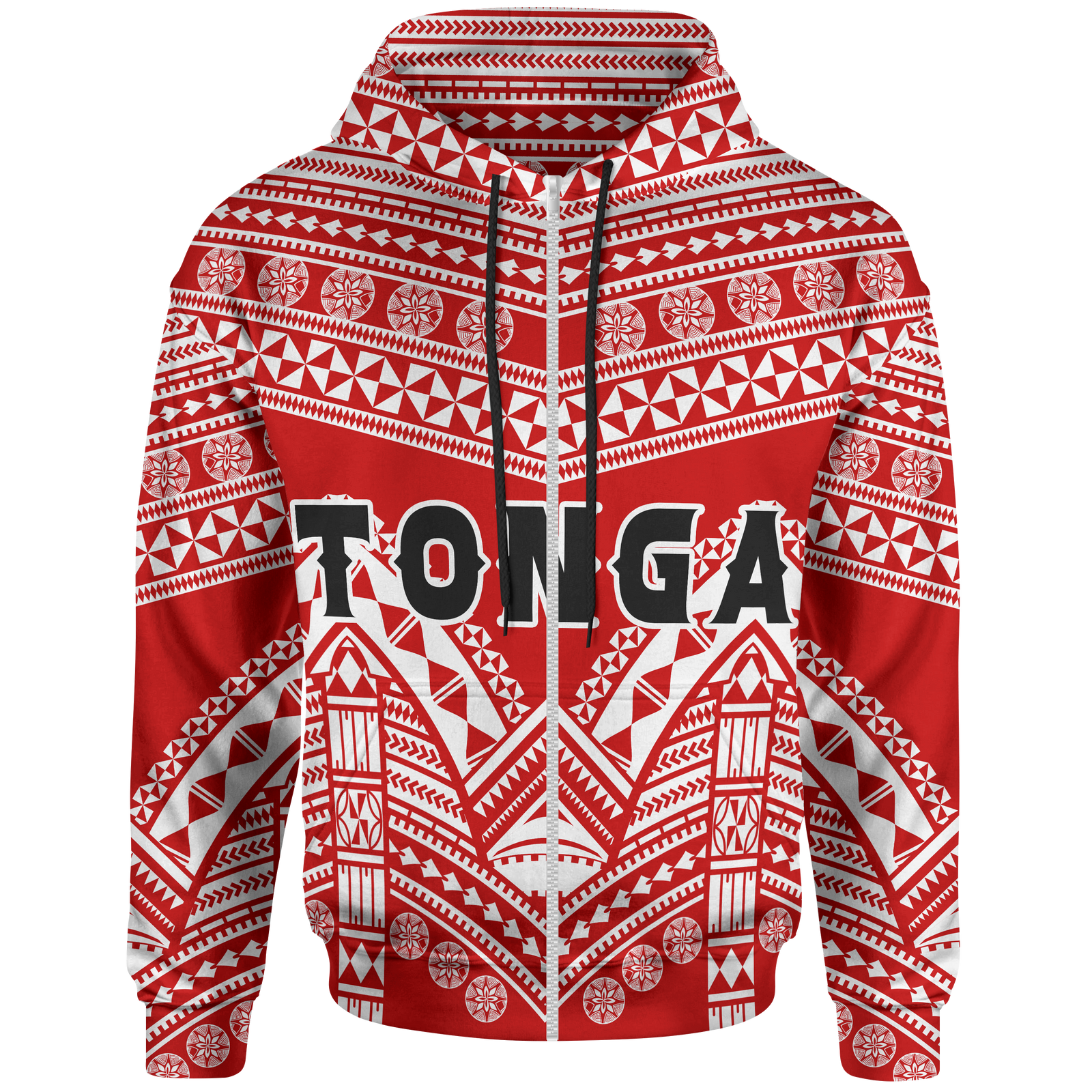 Tonga Polynesian Tribal Pattern All Over Zip up Hoodie Unisex Red - Polynesian Pride